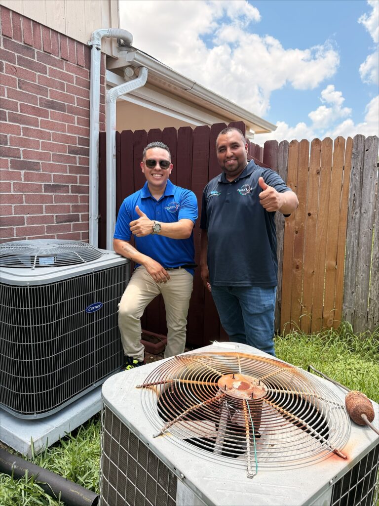 Professional contractor from Global Air Service servicing commercial HVAC unit