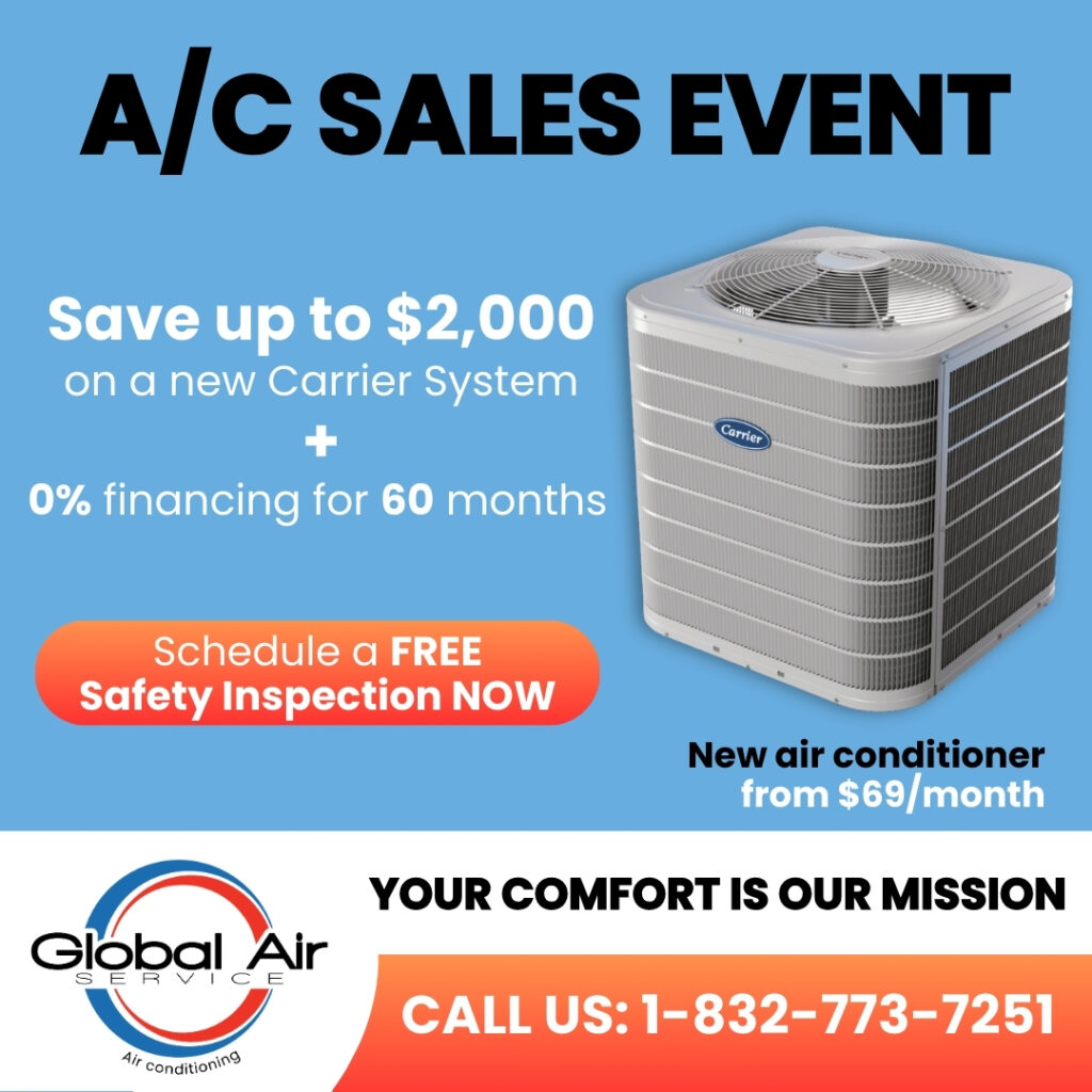 Customer reviewing HVAC financing options with Global Air Service rep, low interest